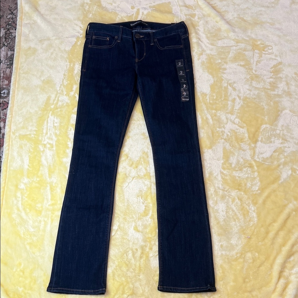 Express Women's Deep Indigo Barely Boot Cut Jeans